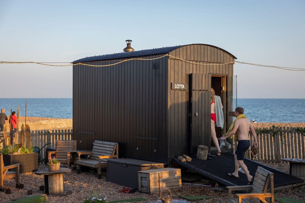 Beach Box Spa wood fired sauna on Brighton beach
