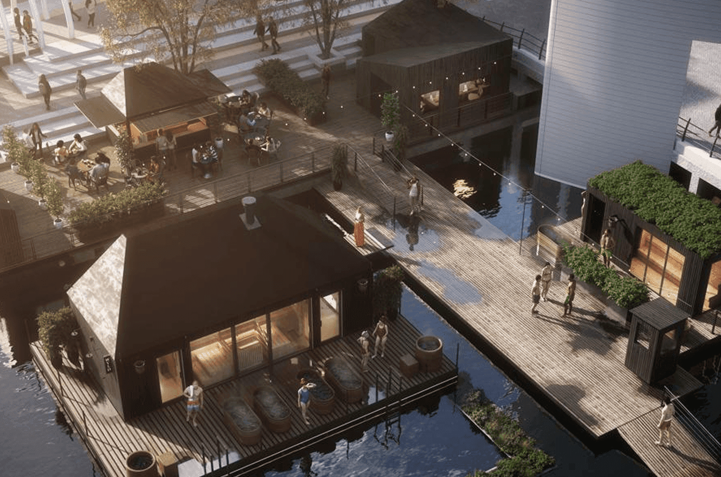 Wyld floating sauna at Princes Dock, Liverpool